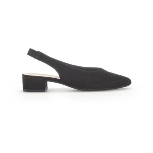 Zwarte Fluweel Leren Slingback Schoenen Gabor , Black , Dames