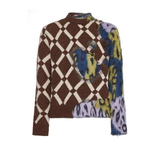 Kleur-Blok Sweater Diamant Luipaard Ontwerp Marni , Multicolor , Heren