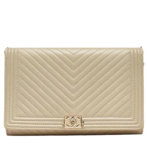 Pre-owned Leather wallets Chanel Vintage , Beige , Heren