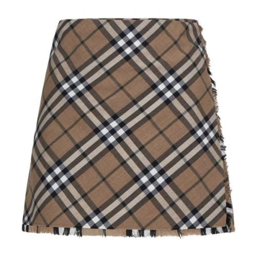 Ruitprint Wollen Kilt Minirok Burberry , Brown , Dames