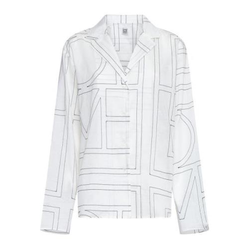 Monogram Print Pyjama-Style Shirt TotêMe , White , Dames