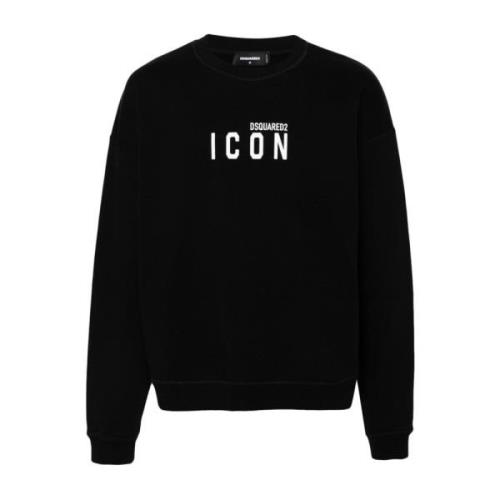 Zwart Logo Print Crew Neck Sweater Dsquared2 , Black , Heren