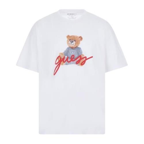 Korte Mouw T-shirt Guess , White , Heren