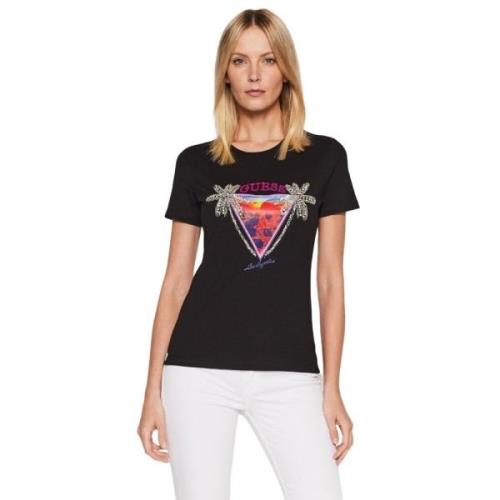 Korte Mouw T-shirt Guess , Black , Dames