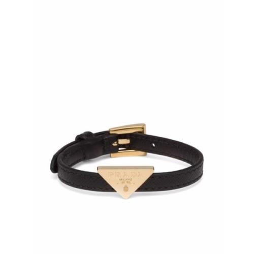 Zwart Bijoux Driehoek Logo Leren Armband Prada , Black , Dames