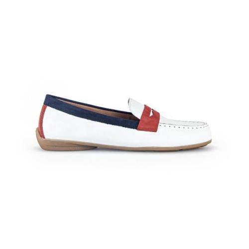 Witte/Marineblauwe Leren Loafers Gabor , Multicolor , Dames