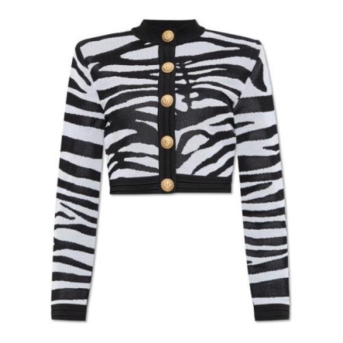 Cardigan met dierenprint Balmain , Black , Dames