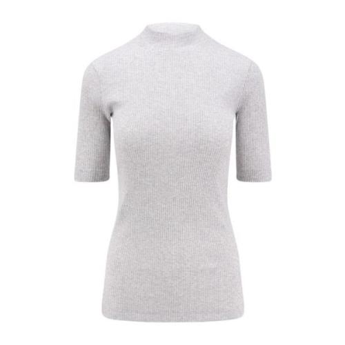 Geribbeld katoenen top met juweeldecoratie Brunello Cucinelli , Gray ,...