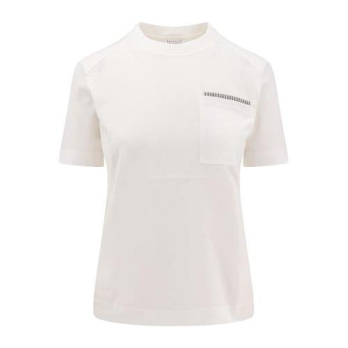 Monili Detail Katoenen T-Shirt Brunello Cucinelli , White , Dames