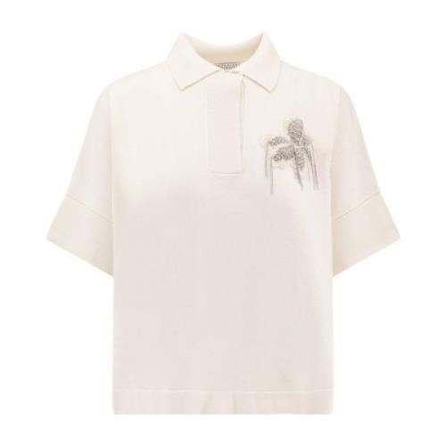 Kasjmier Polo Shirt met Monili Detail Brunello Cucinelli , White , Dam...