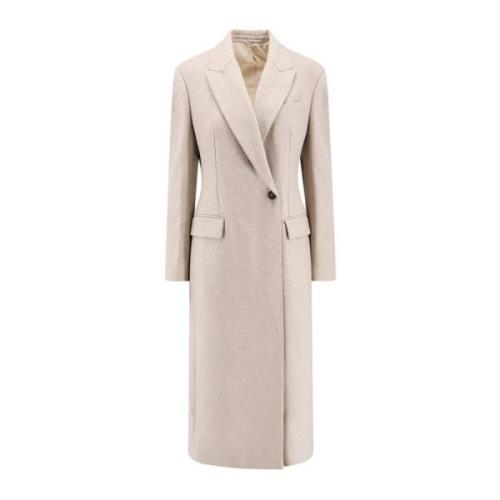 Wollen Dubbelrijige Piek Revers Jas Brunello Cucinelli , Beige , Dames