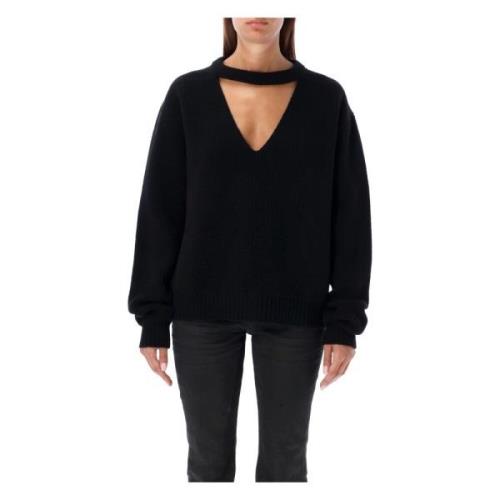 Zwart V-hals Gebreide Kleding Aw24 Rick Owens , Black , Dames