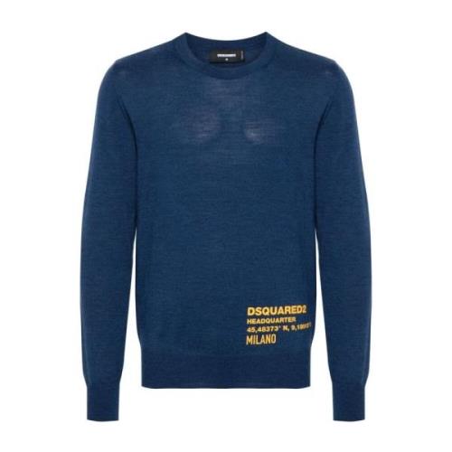 Blauwe Wollen Gebreide Trui Dsquared2 , Blue , Heren