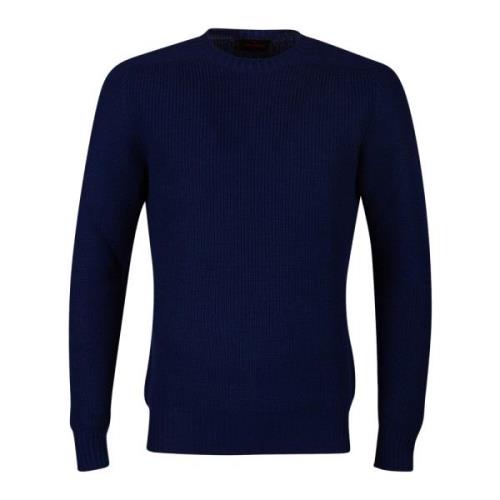 Blauwe Crew-Neck Rain Wool Sweater Gran Sasso , Blue , Heren