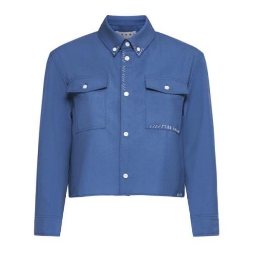 Blauwe Wol Korte Overhemd Marni , Blue , Dames