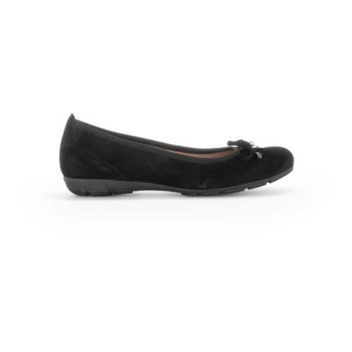 Zwarte Leren Ballet Flats Gabor , Black , Dames