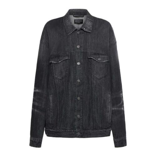 Oversized Unisex Denim Jacket Balenciaga , Gray , Dames