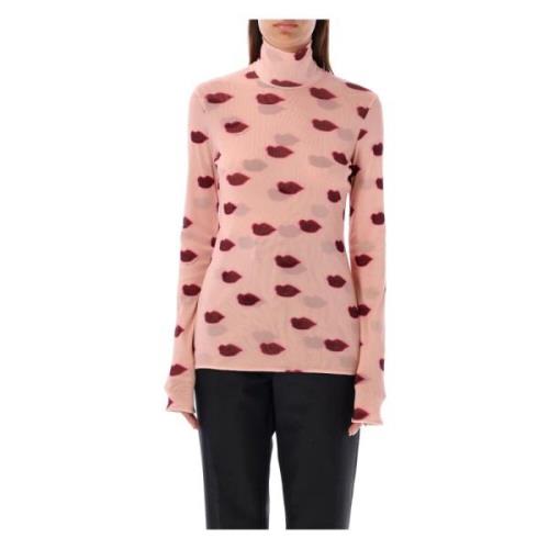 Lippenprint Mesh Top Dusty Rose Stella McCartney , Pink , Dames