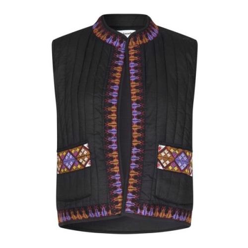 Gewatteerd Vest met Geborduurde Randen Lollys Laundry , Black , Dames