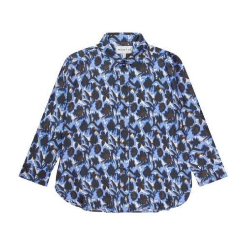 Blauwe Zijden Blouse met Print Munthe , Multicolor , Dames