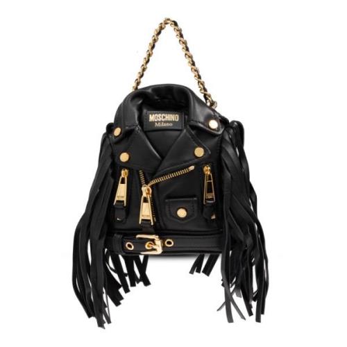 Leren rugzak met franjes Moschino , Black , Dames