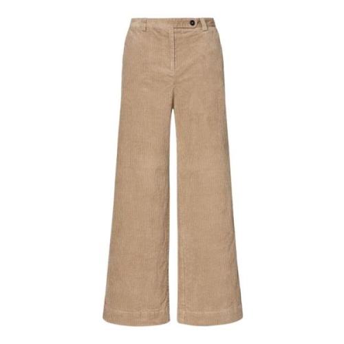 Corduroy Wide-Leg Trousers with Pockets Massimo Alba , Beige , Dames