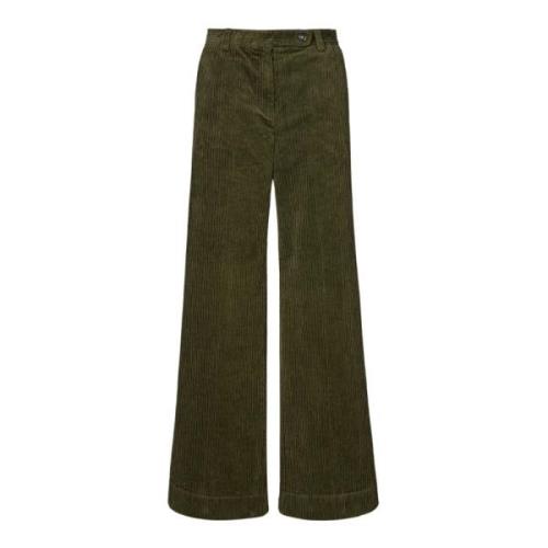 Corduroy Wide-Leg Trousers with Pockets Massimo Alba , Green , Dames