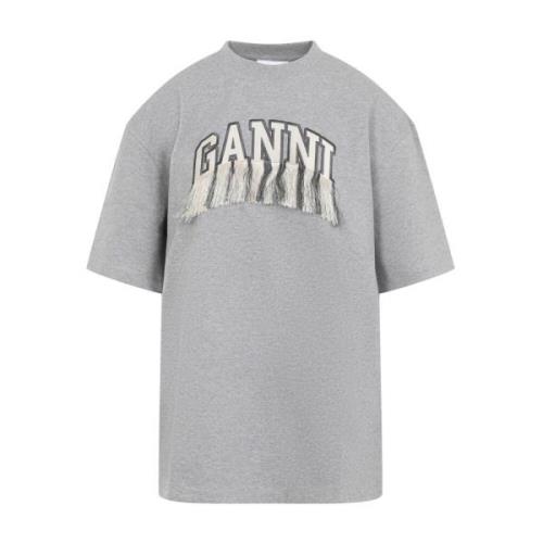 Fringe T-shirt met Drop Shoulder Ganni , Gray , Dames