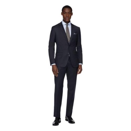 Micro Herringbone Suit in Stretch Wol Boggi Milano , Blue , Heren