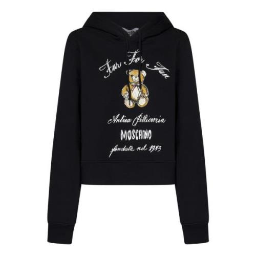 Zwarte Teddybeerprint Katoenen Hoodie Moschino , Black , Dames