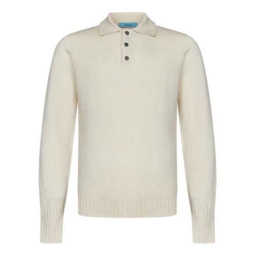 Witte Wol Gebreide Poloshirt Drumohr , Beige , Heren