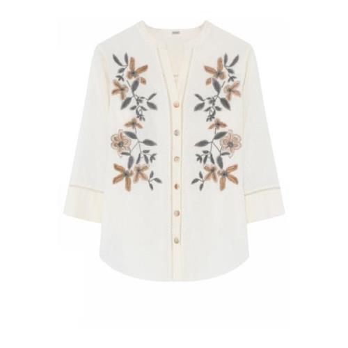 Bloemen Geborduurde Overhemdblouse Wit Gustav , White , Dames