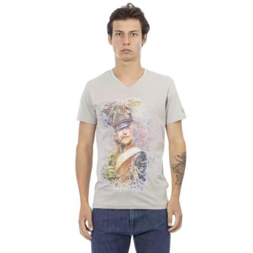 Elegant V-hals T-shirt met Print Trussardi , Gray , Heren