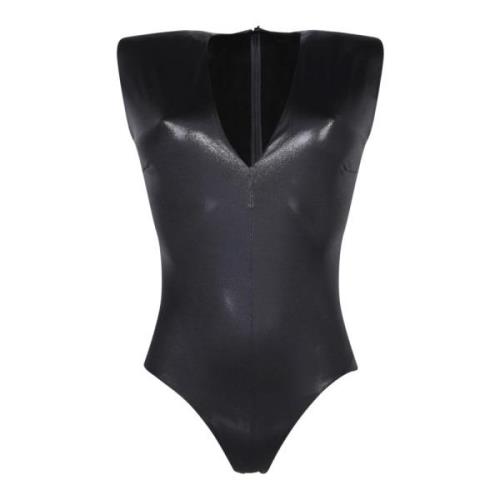 Zwarte Latex V-Hals Trui Blanca Vita , Black , Dames