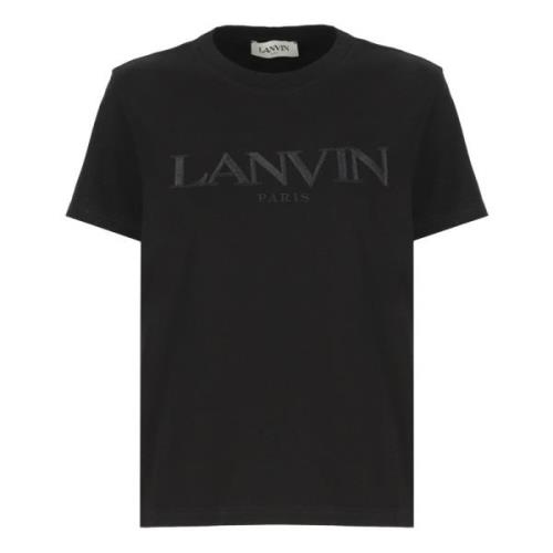 Zwart Katoenen T-shirt Ronde Hals Korte Mouwen Lanvin , Black , Dames