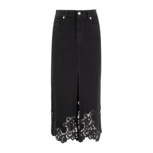 Bloemenkant Lange Rok Ermanno Scervino , Black , Dames