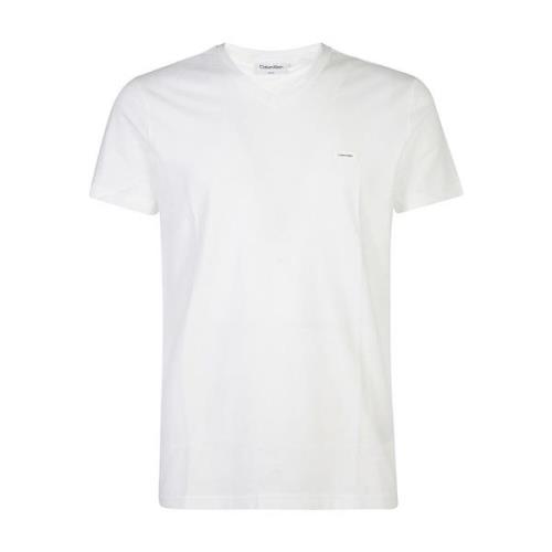 Witte T-shirts en Polos V-hals Calvin Klein , White , Heren