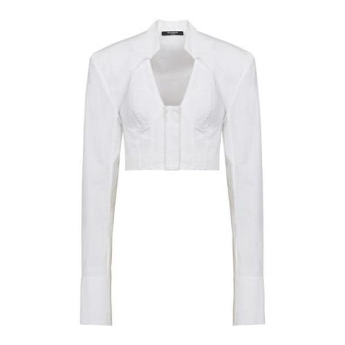 Korte katoenen overhemd Balmain , White , Dames