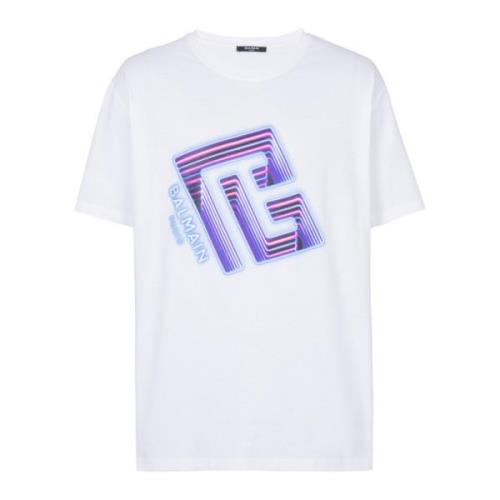 Neon logo T-shirt Balmain , White , Heren