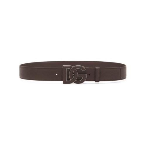 Bruin Leren Riem Zilveren Gesp Dolce & Gabbana , Brown , Heren