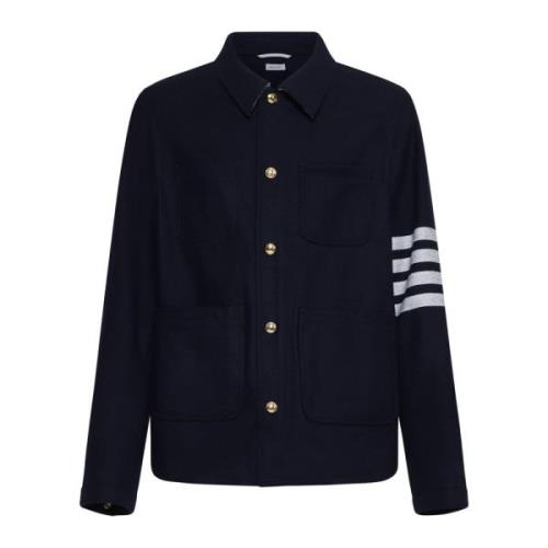 Navy Blauwe Wol Utility Jas Thom Browne , Blue , Heren