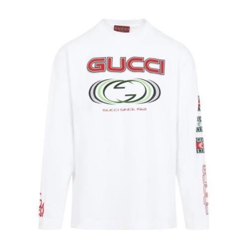 Wit Lang T-shirt met Lange Mouwen Gucci , White , Heren