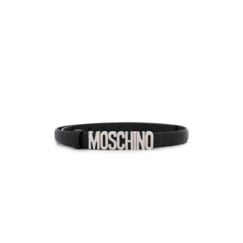 Zwart Logo Plaque Leren Riem Moschino , Black , Dames