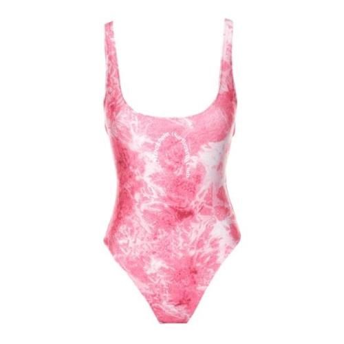 Open Back Swimsuit met Printlogo Stockholm Surfboard Club , Pink , Dam...