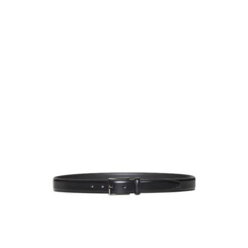 Zwart leren riem met zilveren gesp D4.0 , Black , Heren