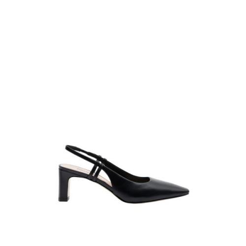 Zwarte leren slingback hakken Parallele , Black , Dames