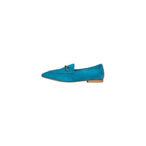 Blauwe Suède Mocassins met Gespdetail Poche Paris , Blue , Dames