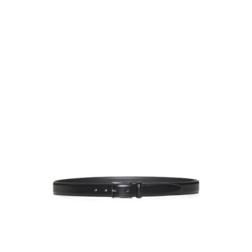 Zwarte Leren Riem met Zilveren Gesp D4.0 , Black , Heren