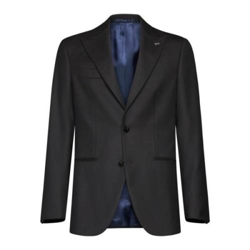 Koffiebruine wollen blazer met peak-revers D4.0 , Black , Heren