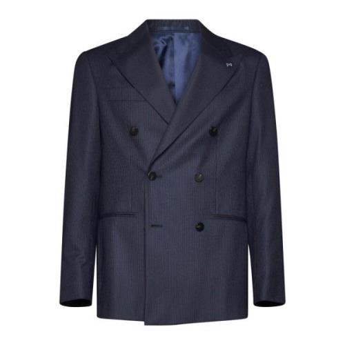 Gestreepte wollen blazer met pieklapels D4.0 , Blue , Heren